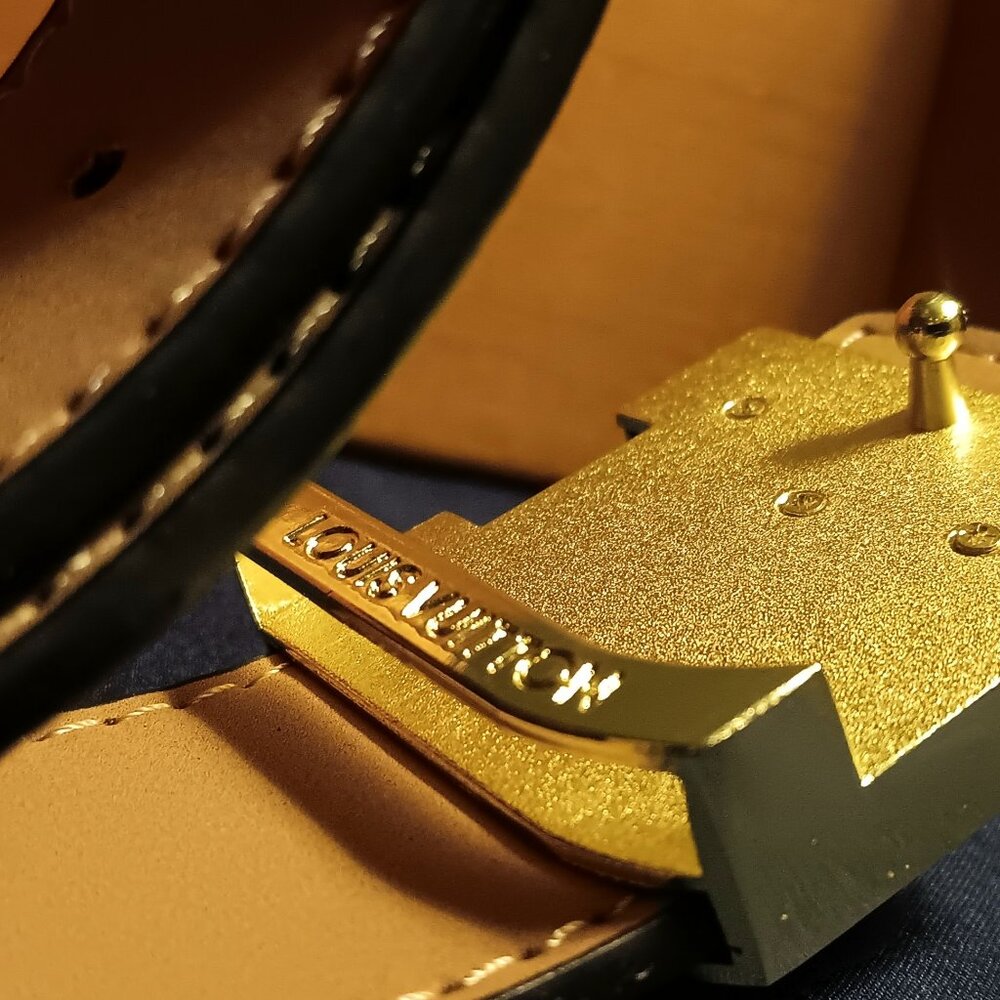 Louis Vuitton (GOLD) (BLACK) (SILVER) 33-35 Size Monogram Leather Belt & BOX - Picture 7 of 12